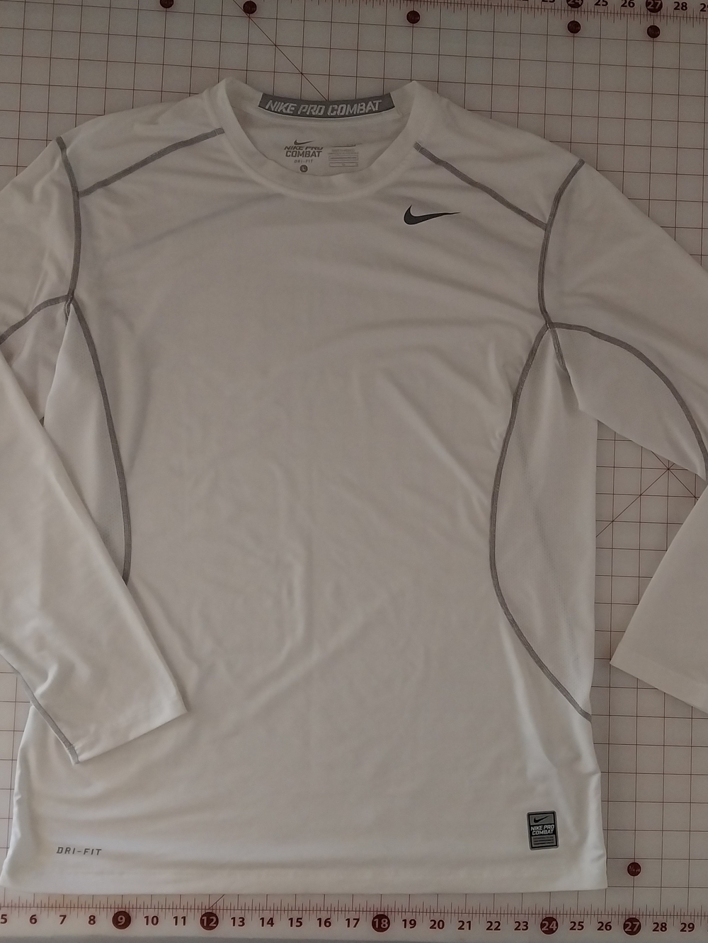Nike Pro Combat White Long Sleeve Dri-Fit Compression Shirt with Gray Accents